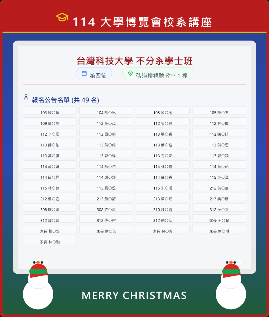 台科大不分系名單